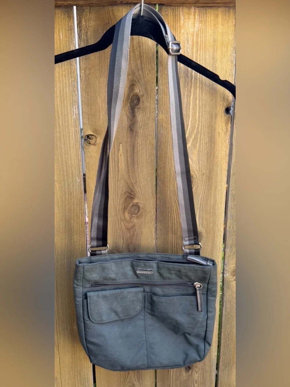 Baggallini gray Crossbody  Bag with Striped Strap